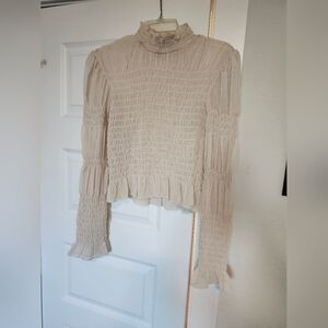 Chic Cream Smocked Women's Blouse